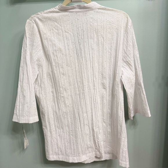 NWT Tanjay White Embroidered Button-Up Blouse 3/4 sleeve size 14 mandarin collar - Picture 10 of 10
